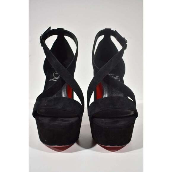 Christian Louboutin Movida Sandal 130 Black Suede Platform Block Heel Pump 39.5 - Picture 6 of 12